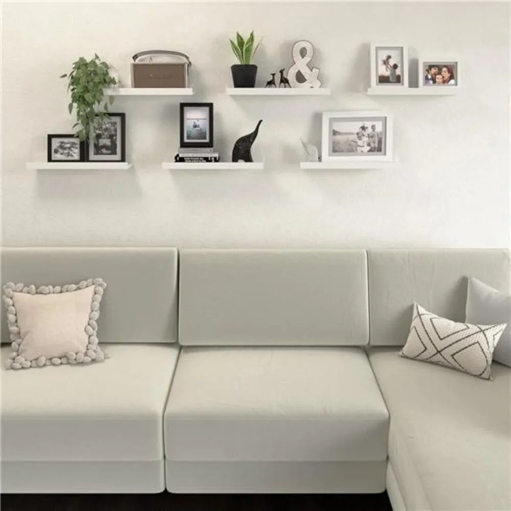 Floating Shelves Set of 6, White Wall Shelves with Lip, Display Shelves